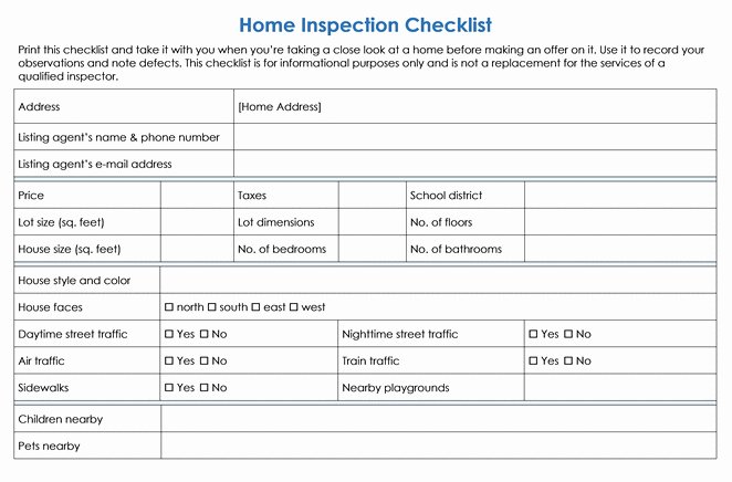 House Inspection Template