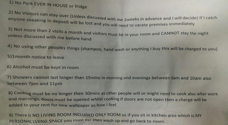 House Rules for Tenants Fresh Landlord Has Outrageous Rules About Pork In the Fridge