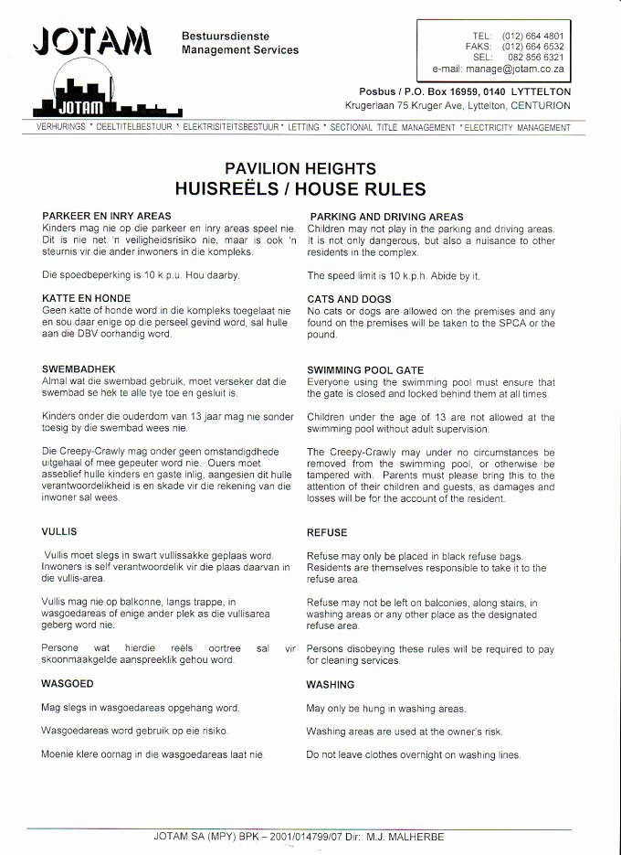 House Rules For Tenants