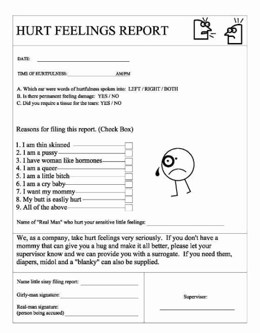 Hurt Feelings Report Template Fresh the Hurt Feelings Report Hurt Feelings Report