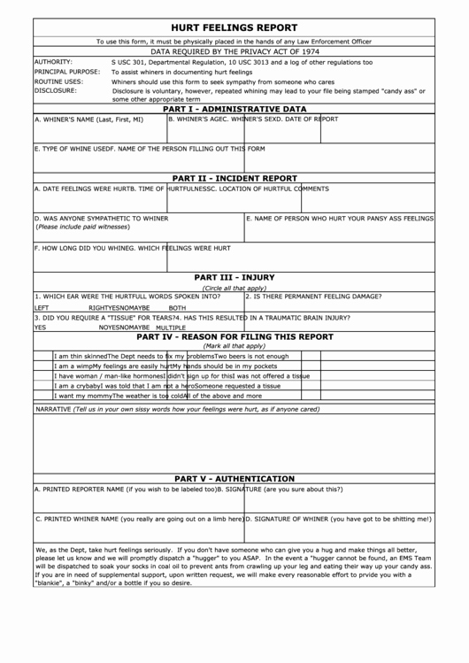 Hurt Feelings Report Template Lovely Hurt Feelings Report Printable Pdf