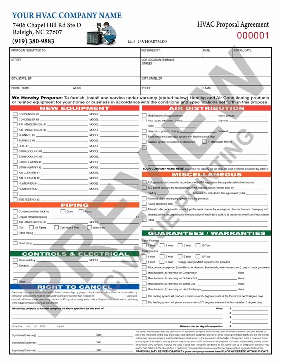 Hvac Proposal Templates Free Lovely This Hvac Proposal Offers 17 Lines for Equipment