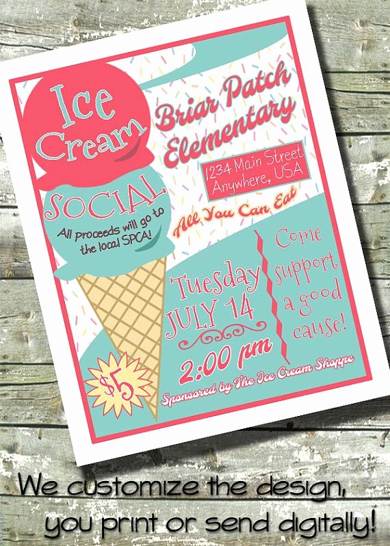 Ice Cream social Flyer Template Lovely Ice Cream social 5x7 Invite 8 5x11 Flyer 11x14 by