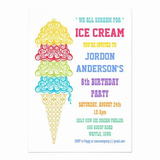 Ice Cream social Invite Template Awesome Colorful Ice Cream Cone Party Invitation 5&quot; X 7