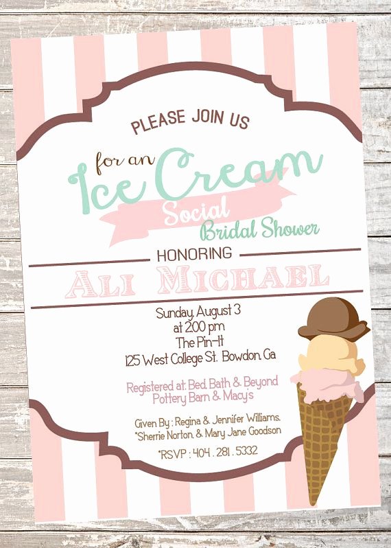 Ice Cream social Invite Template Beautiful Ice Cream social Wedding or Bridal Shower Invitation by