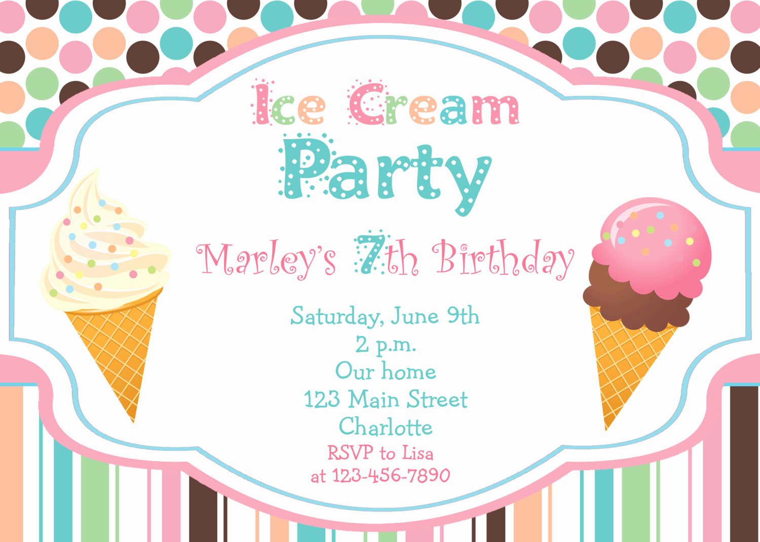 Ice Cream social Invite Template Fresh Ice Cream Party Birthday Invitation Ice by thebutterflypress