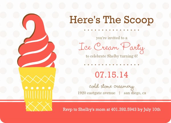 Ice Cream social Invite Template Fresh Pink and Brown Ice Cream Cone Summer Party Invitation