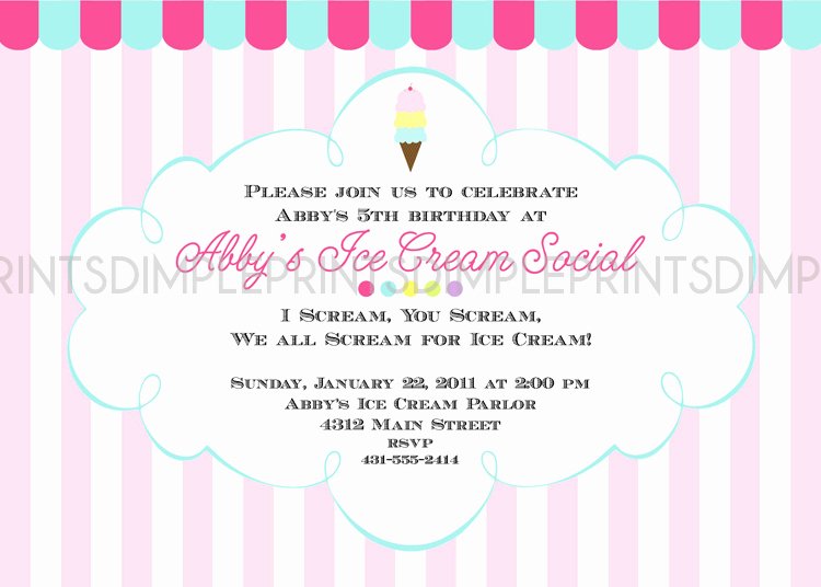 Ice Cream social Invite Template Unique Ice Cream social Printable Party Invitation Dimple