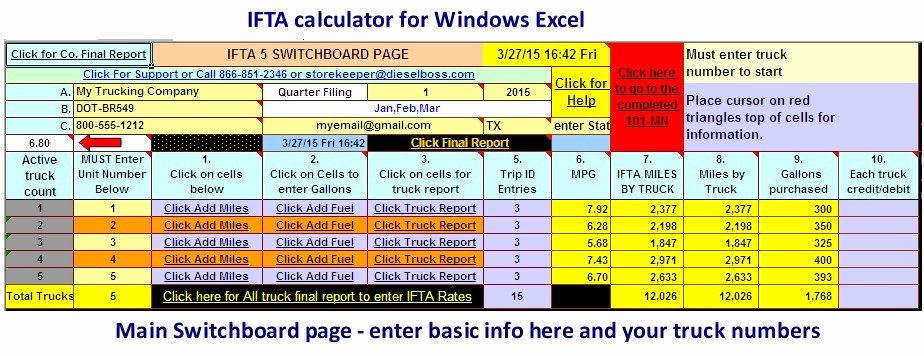Ifta Trip Sheets Template Elegant Microsoft Excel Spreadsheet for Calculating ifta Fuel Tax
