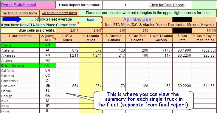 Ifta Trip Sheets Template Fresh ifta Fuel Tax software Excel Spreadsheet for Truckers