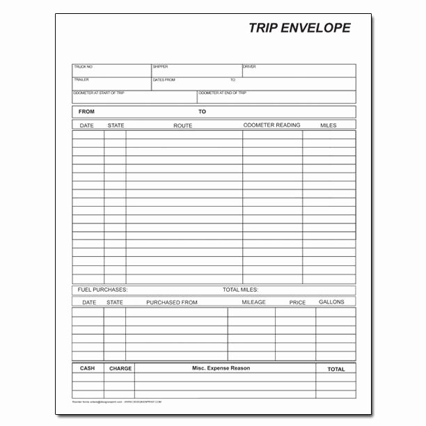 Ifta Trip Sheets Template Inspirational Mileage Fuel Trip Report Trucking Envelopes