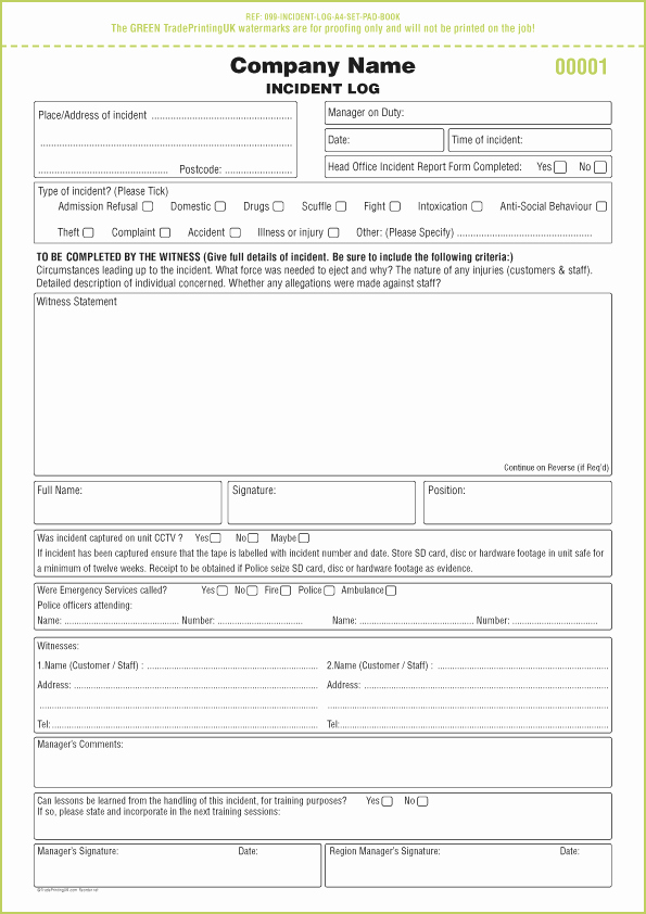 Incident Report Log Template Awesome Free Day Works Book Template Day Work Books £65