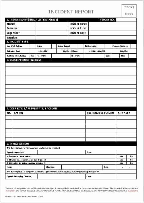 Incident Report Log Template Fresh 21 Free Incident Report Template Word Excel formats
