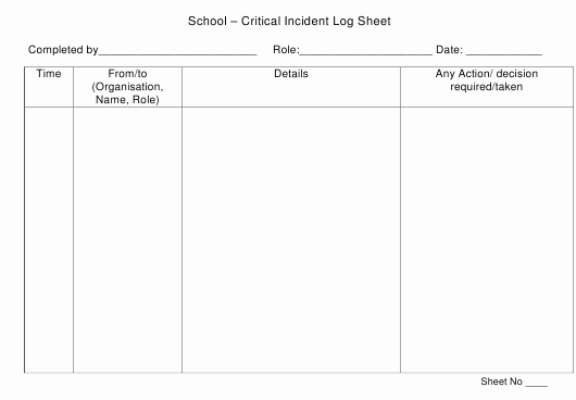 Incident Report Log Template Fresh School Critical Incident Log Sheet Download Printable