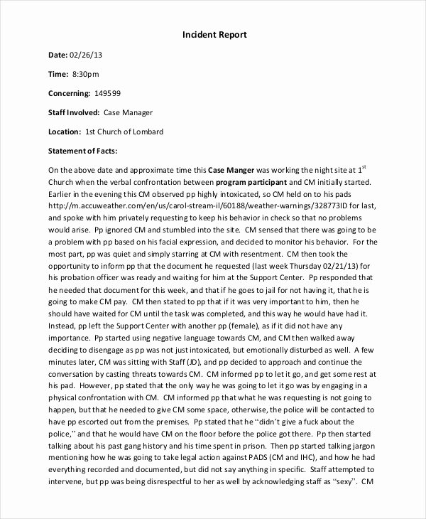 Incident Statement Letter Sample Elegant 33 Report Templates