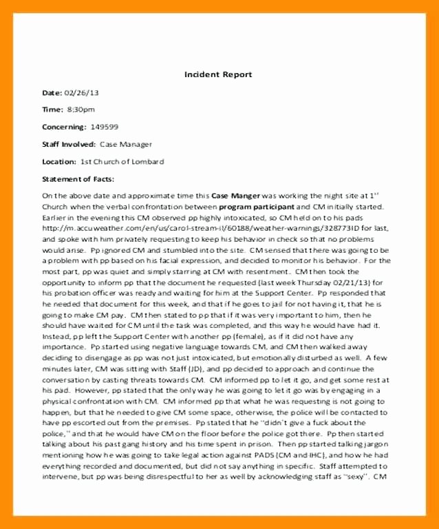 Incident Statement Letter Sample Fresh Sample Employee Incident Report Letter