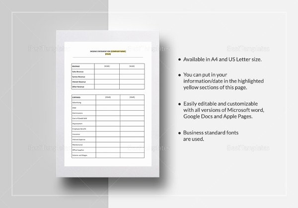 Income Statement Template Word Best Of Parative In E Statement