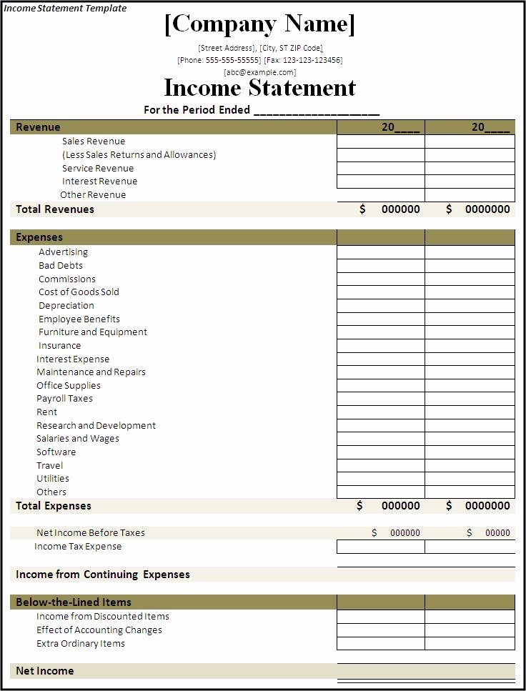 Income Statement Template Word Fresh In E Statement Template
