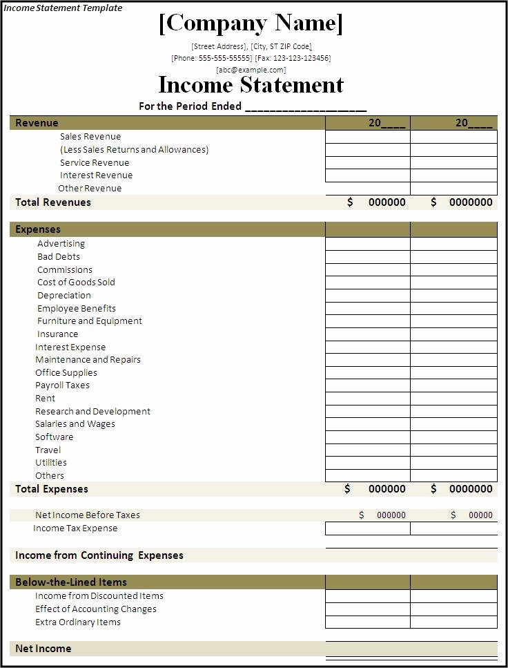 Income Statement Template Word Fresh In E Statement Template