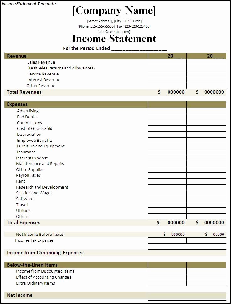 Income Statement Template Word Inspirational In E Statement Template My