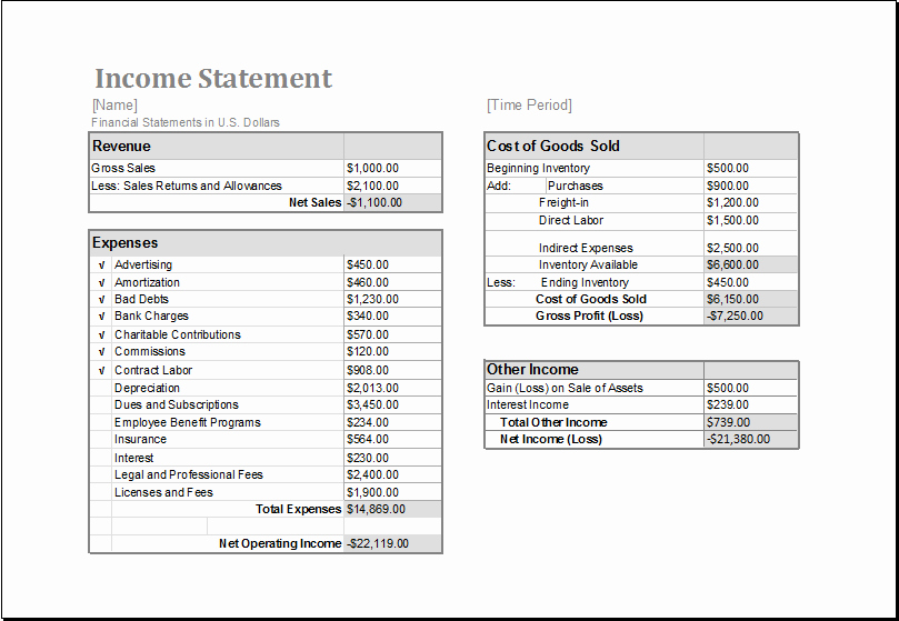 Income Statement Template Word Inspirational Ms Excel In E Statement Editable Printable Template