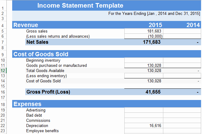 Income Statement Template Word New In E Statement Template Excel Free