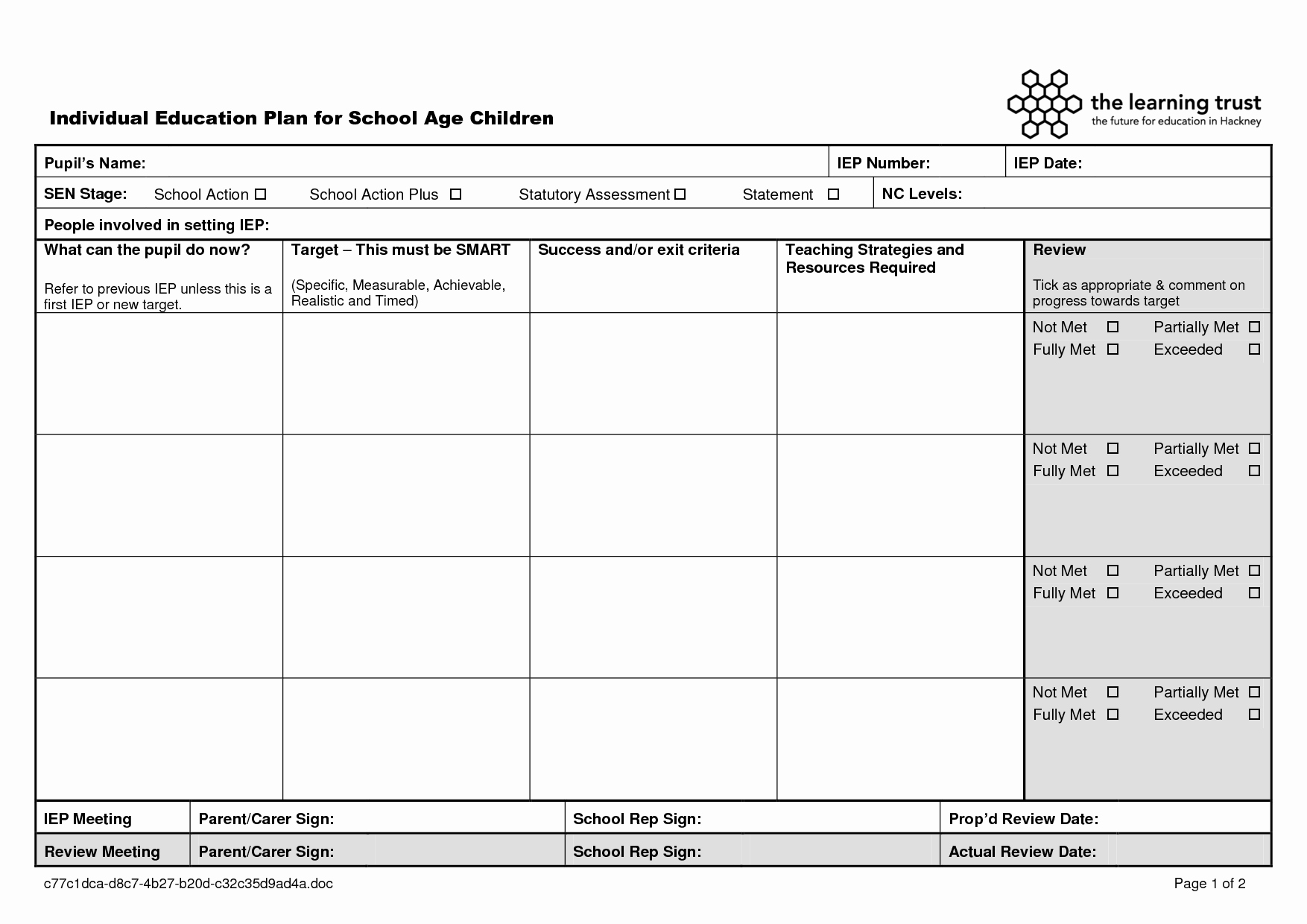 Individual Learning Plan Template Fresh Education Templates