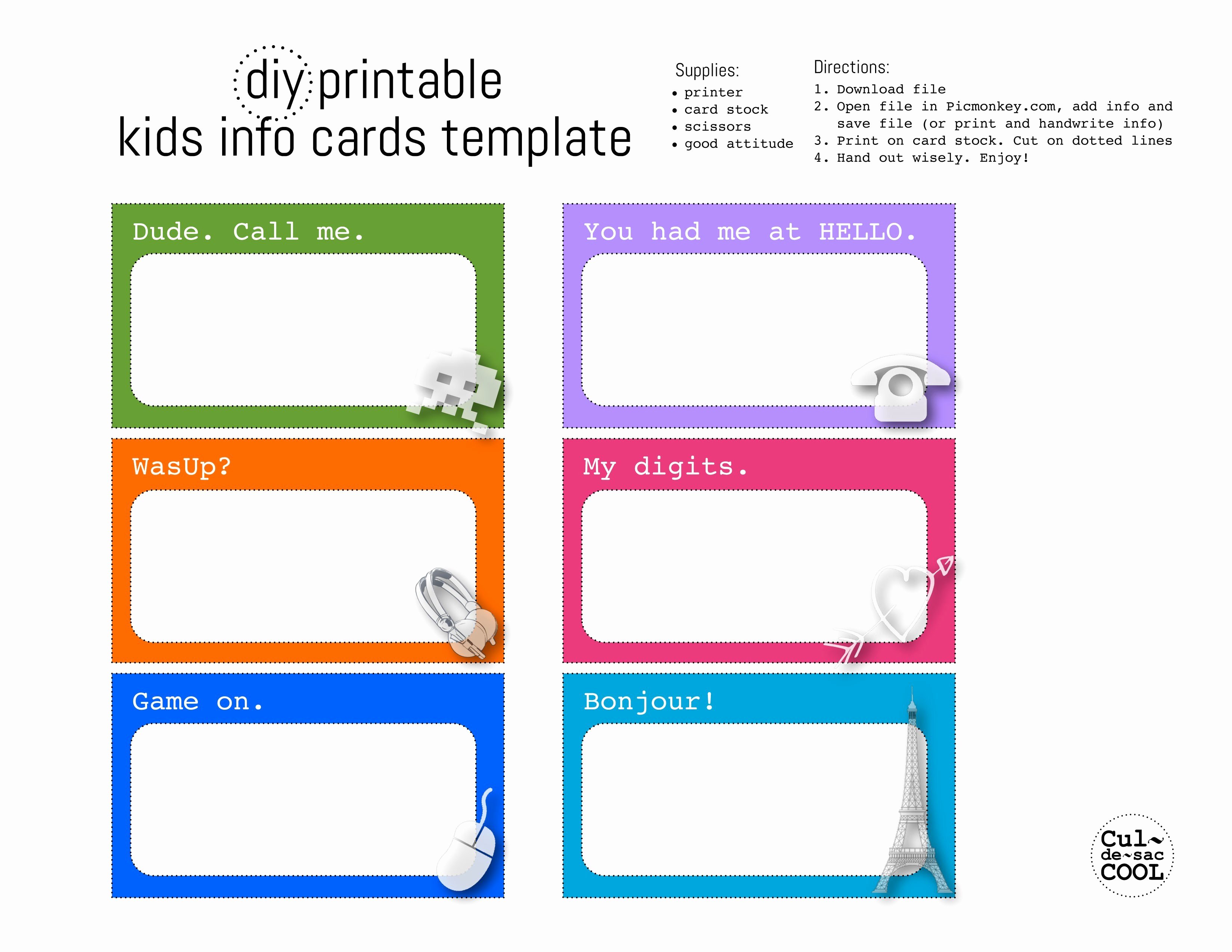 Info Card Template Best Of Diy Printable Kids Info Cards Template