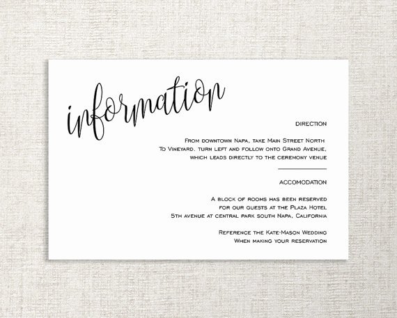 Info Card Template Elegant Wedding Enclosure Card Details Card Information Card