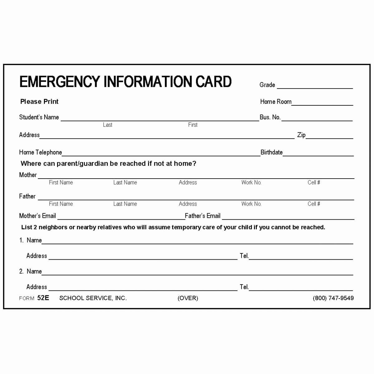 Info Card Template Inspirational 52e Emergency Information Card 4 X 6 Size