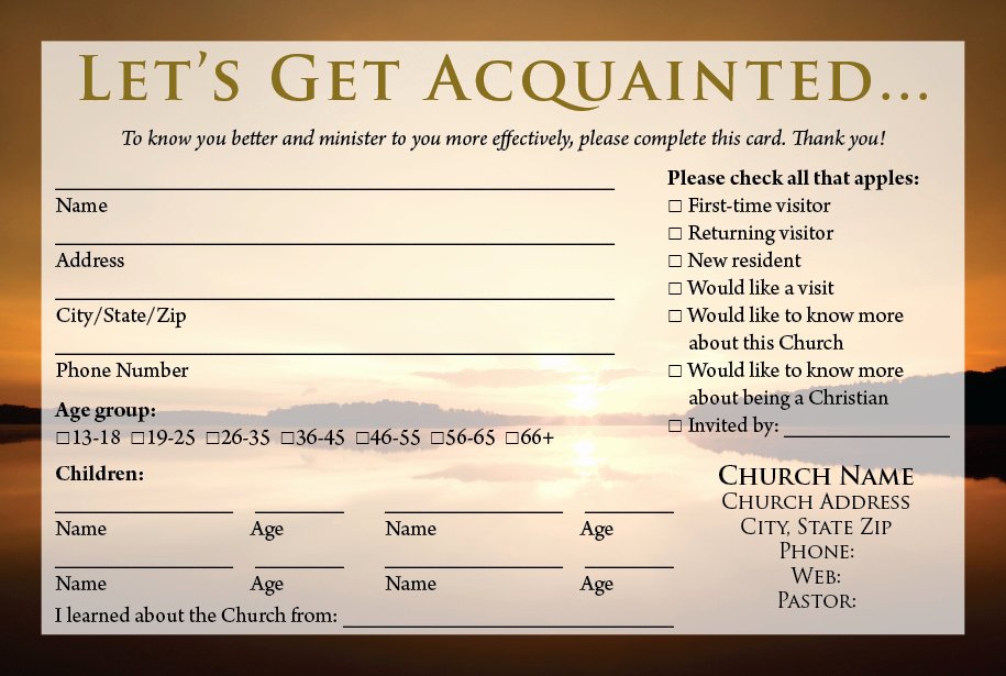 Info Card Template Lovely Church Visitor Information Card Template