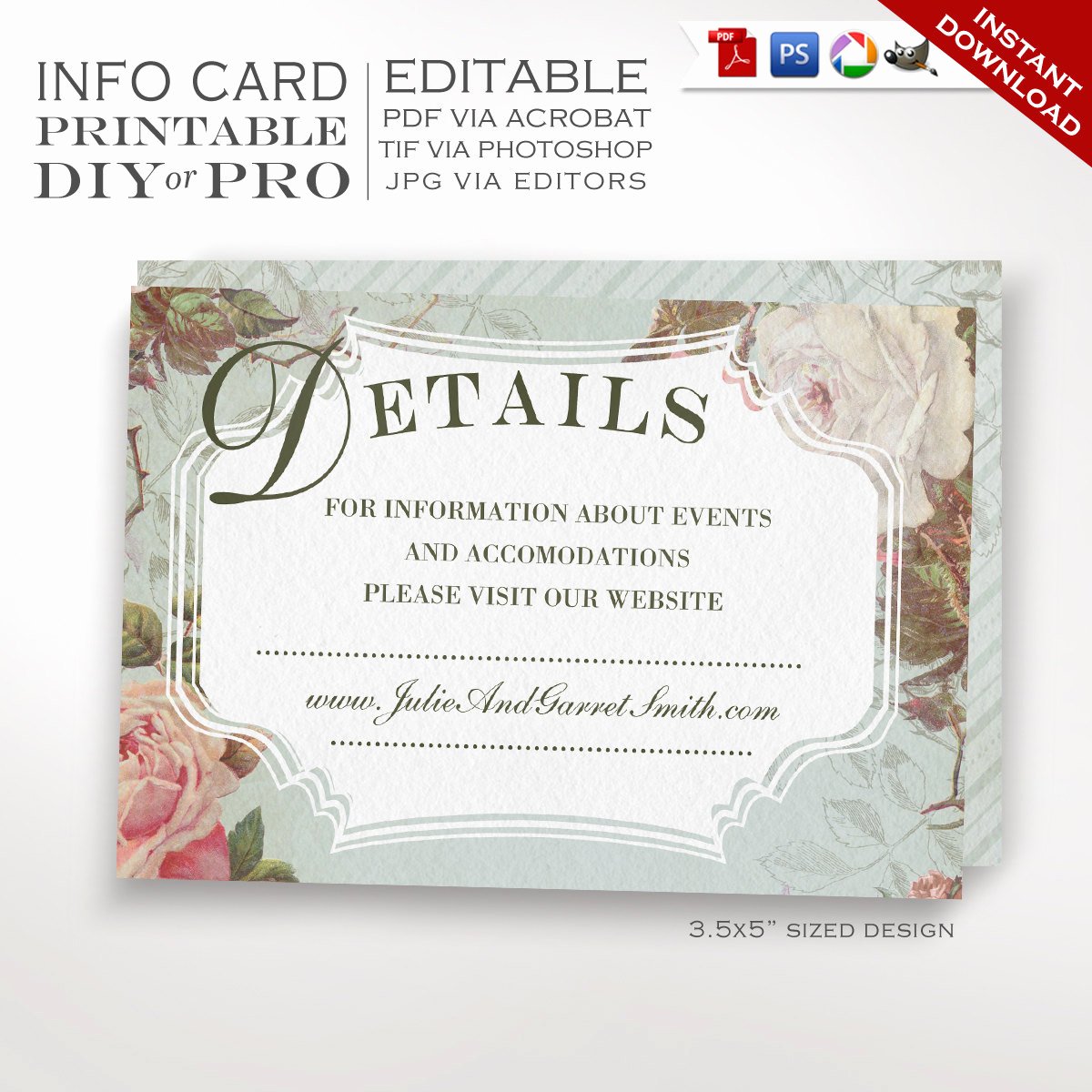 Info Card Template Luxury Wedding Website Card Template Vintage Rose Wedding