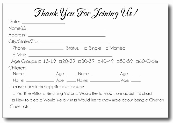 Information Card Template Beautiful Church Visitor Information Card Template