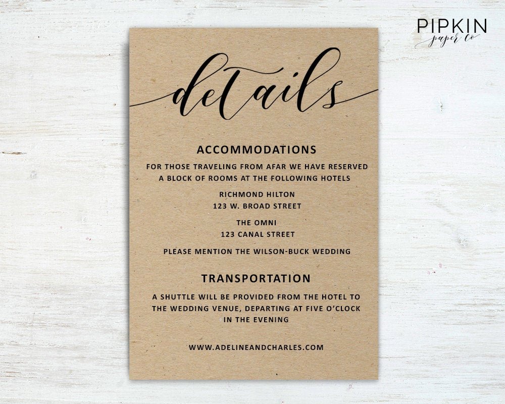 Information Card Template Best Of Wedding Details Template Wedding Information Card Rustic