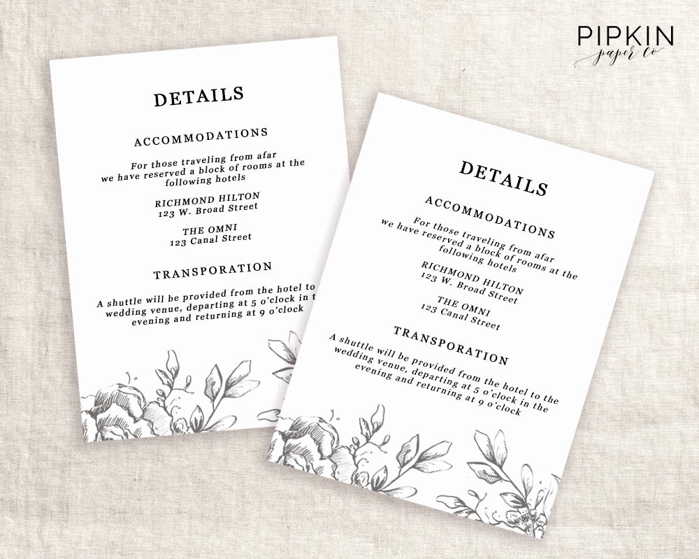 Information Card Template New Wedding Details Template Information Card Template Wedding