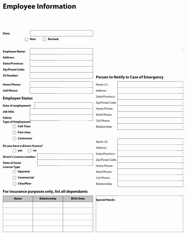 Information form Template Beautiful Employee form Template