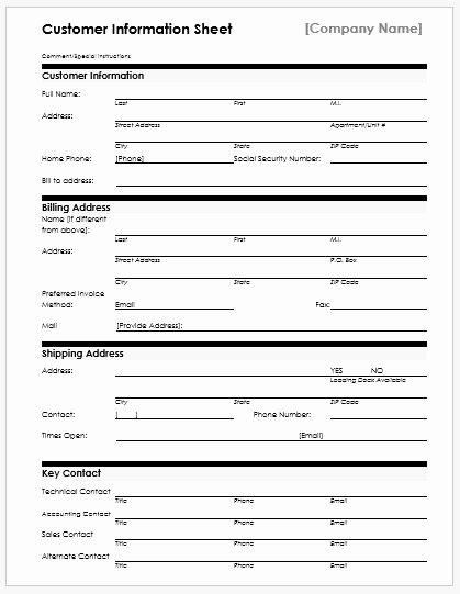 Information form Template Best Of New Customer Information Sheets for Ms Word