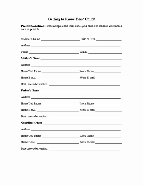 Information form Template Elegant Family Information form Template