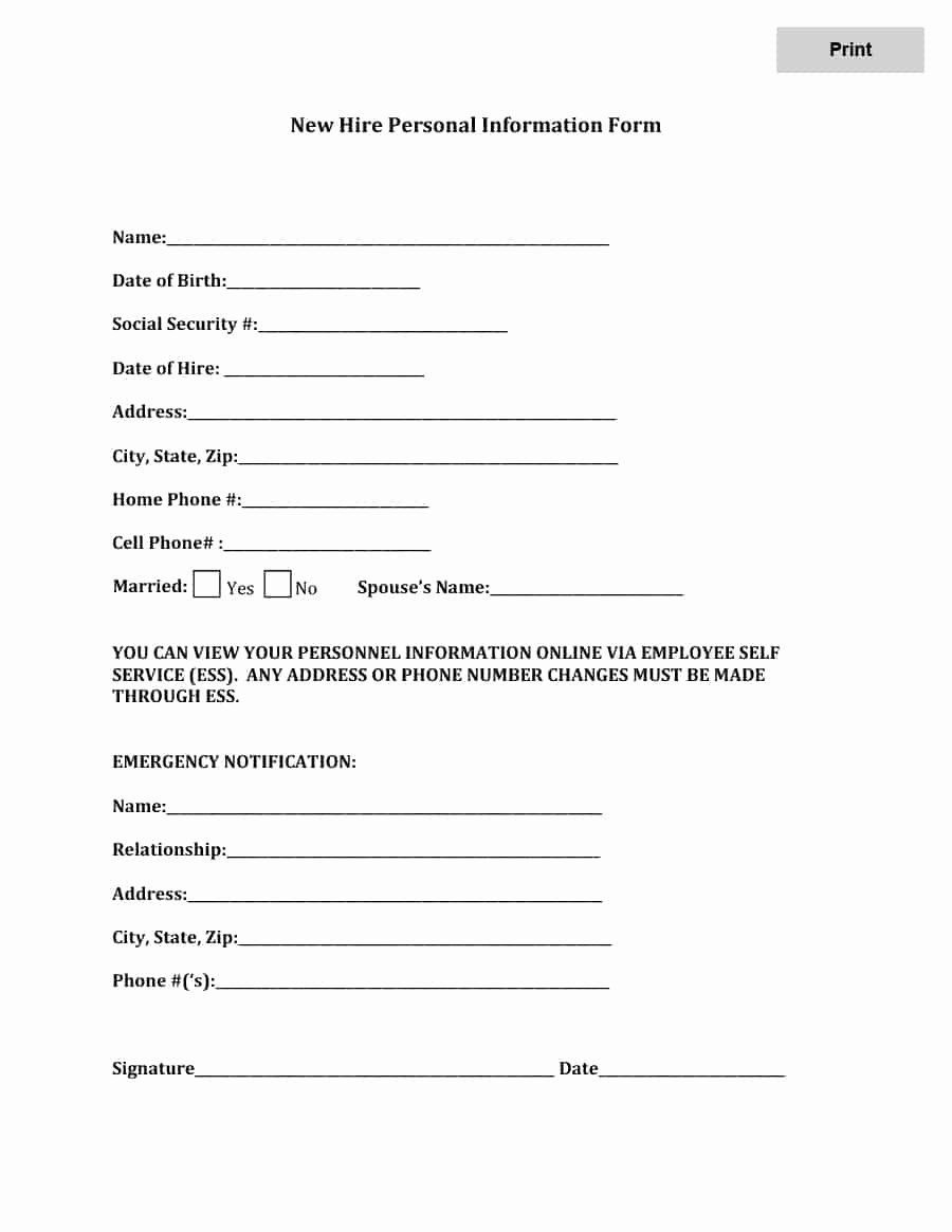 Information form Template Inspirational 47 Printable Employee Information forms Personnel