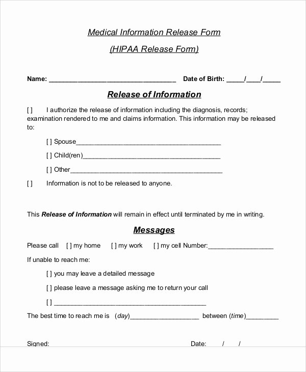 Information form Template Luxury Sample Medical Information Release form 7 Examples In