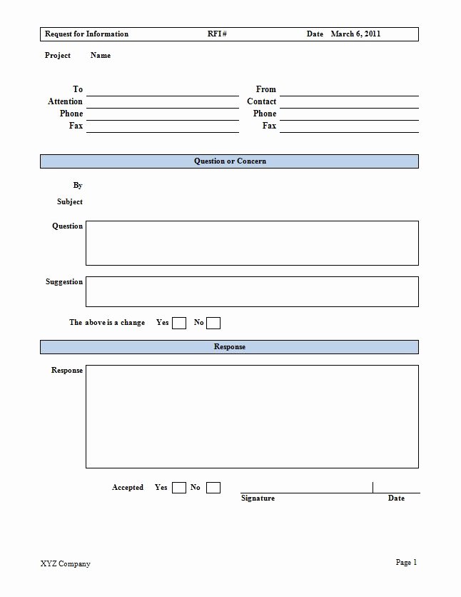 Information form Template New Request for Information Template