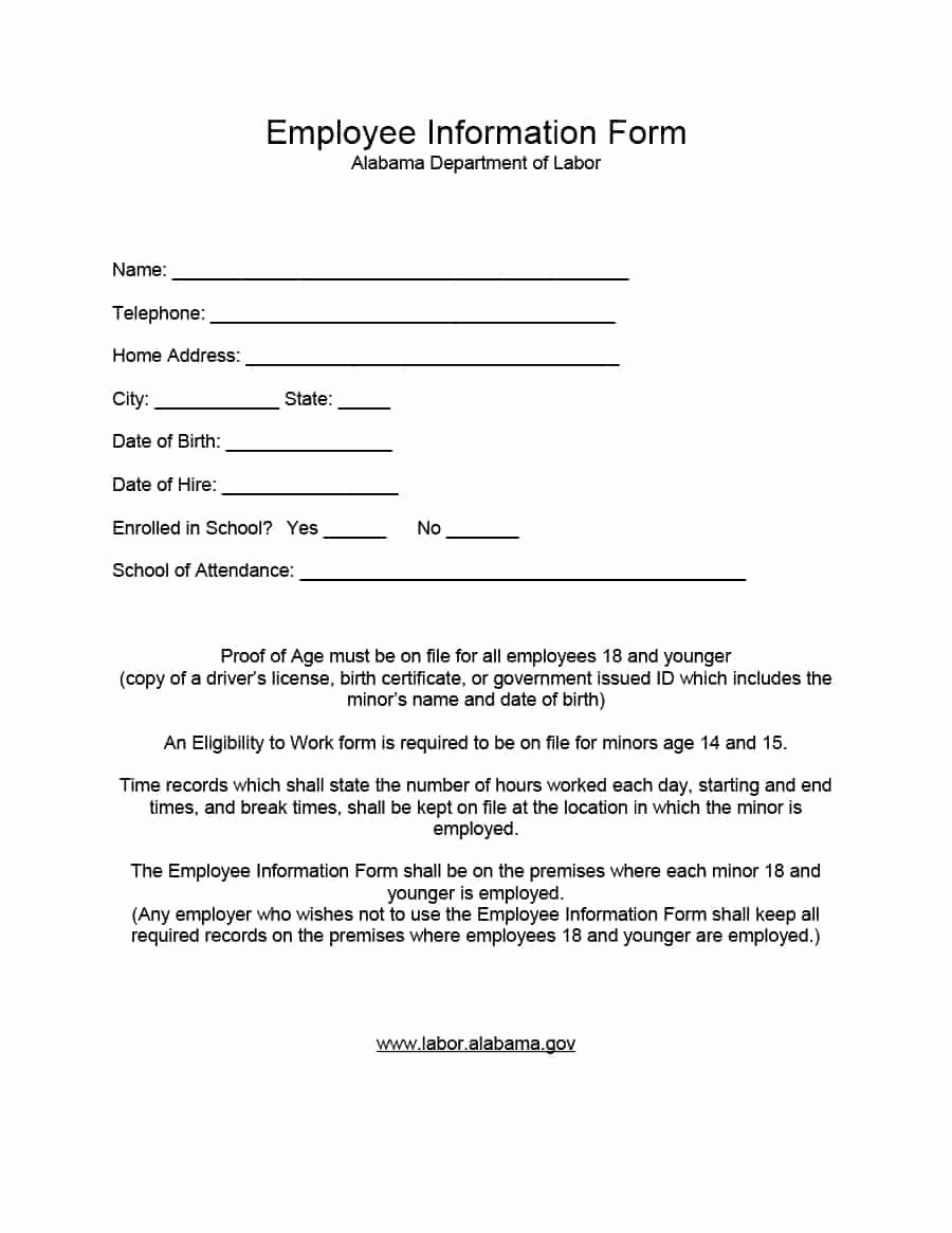 Information form Template Unique 47 Printable Employee Information forms Personnel