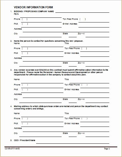 Information form Template Unique Vendor Information forms &amp; Sample Template