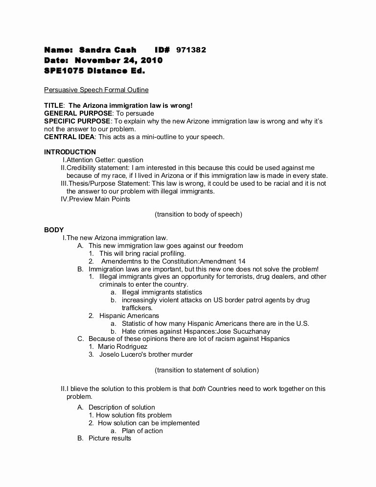 Informative Research Paper Outline Inspirational Persuasive Speech formal Outline