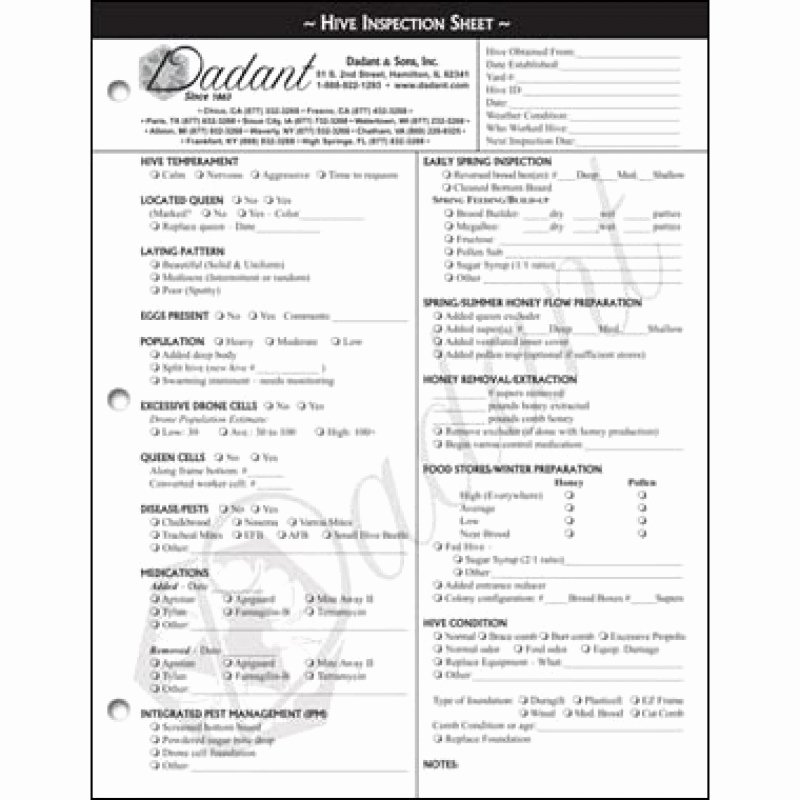 Inspection Log Sheet Awesome Hive Inspection Sheet Notepad M Dadant &amp; sons