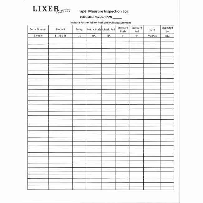 Inspection Log Sheet Best Of Tape Measure Inspection Log