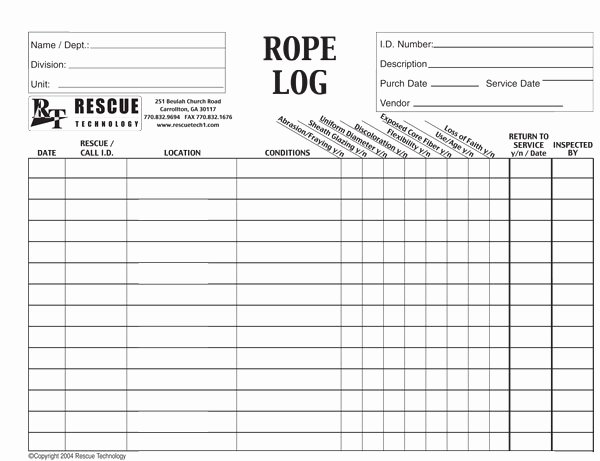 Inspection Log Sheet Inspirational Rt Rope Log Sheets