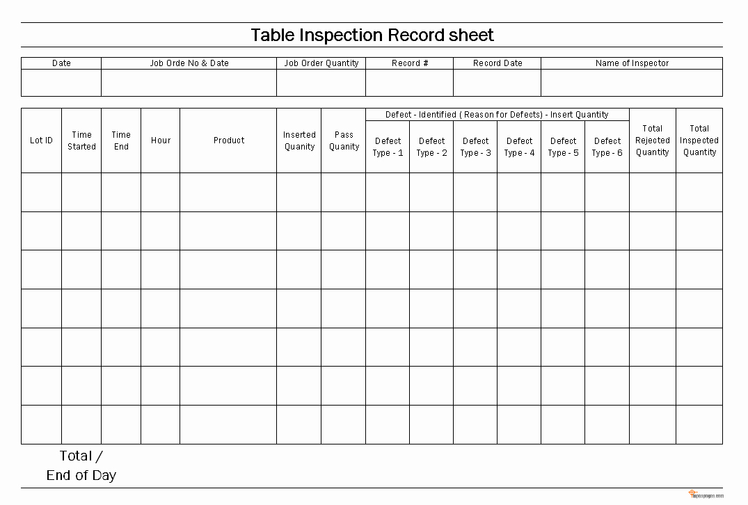 Inspection Log Sheet Lovely Table Inspection Documentation for Product Quality