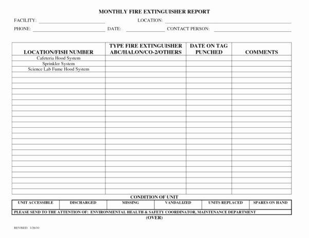 Inspection Log Sheet New Fire Extinguisher Inventory Spreadsheet Google Spreadshee