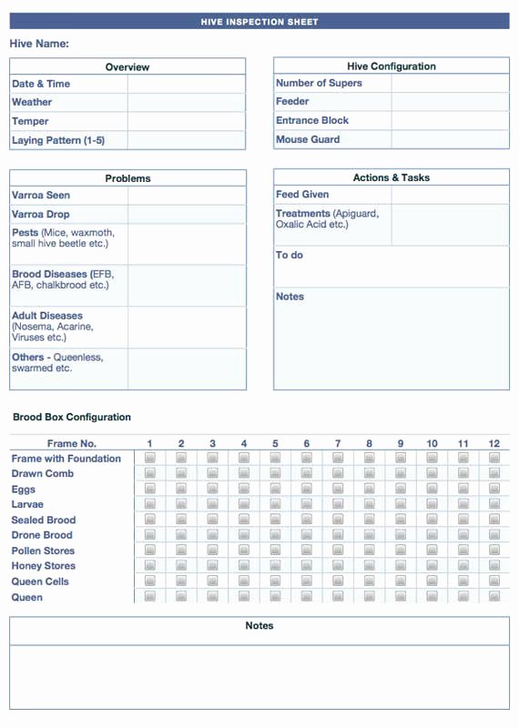 Inspection Log Sheet Unique Beekeeping Hive Records A Simple Life Of Luxury